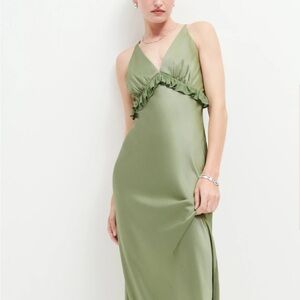 Reformation Madrigal Satin Dress in artichoke